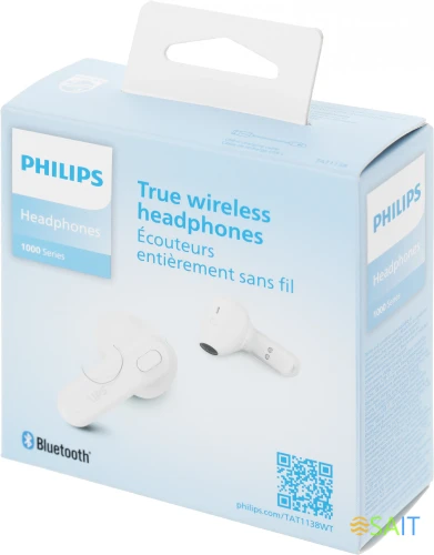 Гарнитура внутриканальные Philips TAT1138WT/00 белый беспроводные bluetooth в ушной раковине