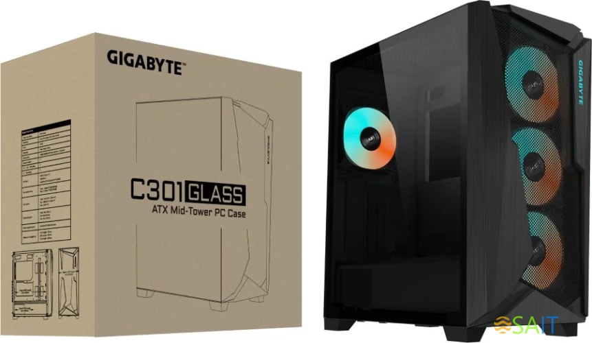 Корпус Gigabyte C301G черный без БП ATX 3x120mm 5x140mm 2xUSB3.0 audio bott PSU