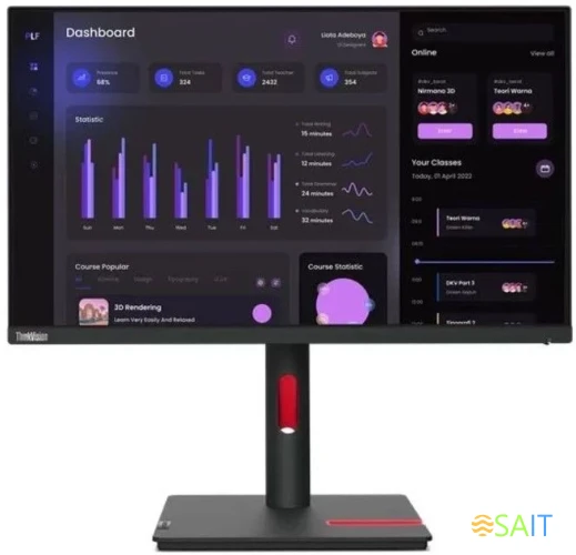 Монитор Lenovo 23.8" ThinkVision T24i-30 черный IPS LED 4ms 16:9 HDMI матовая HAS Piv 250cd 178гр/178гр 1920x1080 60Hz VGA DP FHD USB 5.4кг