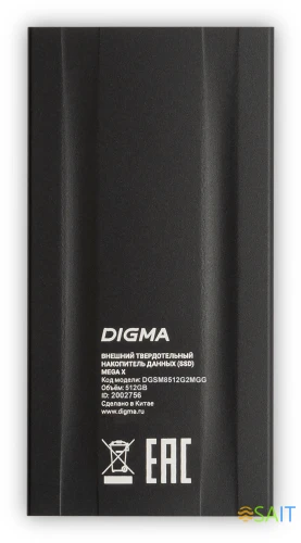Накопитель SSD Digma USB3.2 Gen2x2 512GB DGSM8512G2MGG MEGA X 1.8" темно-серый