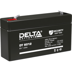 Батарея DELTA серия DT, DT 6012, напряжение 6В, емкость 1.2Ач (разряд 20 часов),  макс. ток разряда (5 сек.) 16.2А, макс. ток заряда 0.36А, свинцово-кислотная типа AGM, клеммы F1, ДxШxВ 97х24х51мм., вес 0.29кг., срок службы 5 лет. Delta DT 6012 (6V / 1.2A