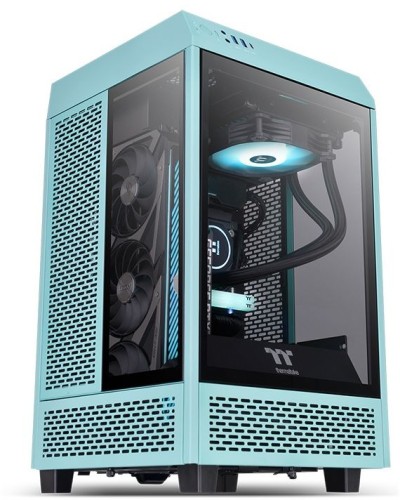 Корпус Thermaltake The Tower 100 Turquoise голубой без БП miniITX 1x120mm 3x140mm 2xUSB3.0 audio bott PSU
