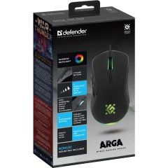 Defender Проводная игровая мышь Arga GM-049 черн,радуж,6кн,3600dpi,+ковер Defender Arga GM-049