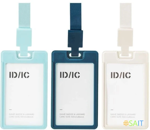 Бейдж Deli EF407 105х62мм вертикальный зажим пластиковый ассорти шнур