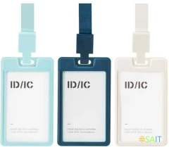 Бейдж Deli EF407 105х62мм вертикальный зажим пластиковый ассорти шнур