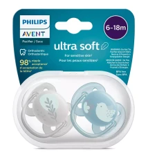 Пустышка ultra soft, птичка/листочки, 6-18 мес., 2 шт. Пустышка ultra soft, птичка/листочки, 6-18 мес., 2 шт.