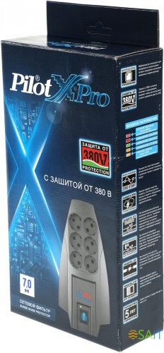 Сетевой фильтр Pilot X-Pro 7м (6 розеток) серый (коробка)