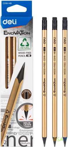 Карандаши ч/г Deli EC018-HB Enovation HB трехгран. пластик карт.кор. (12шт) ластик