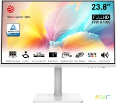 Монитор MSI 23.8&quot; Modern MD2412PW белый IPS LED 1ms 16:9 HDMI M/M матовая HAS Piv 300cd 178гр/178гр 1920x1080 100Hz FreeSync FHD USB 4.65кг