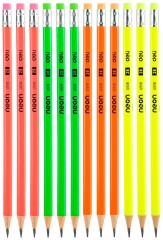 Карандаш ч/г Deli Neon EU51800 2B трехгран. тополь карт.кор. (12шт) ластик