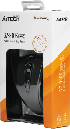 Мышь A4Tech G7-810S Air2 черный оптическая 2000dpi silent беспров. USB для ноутбука 7but