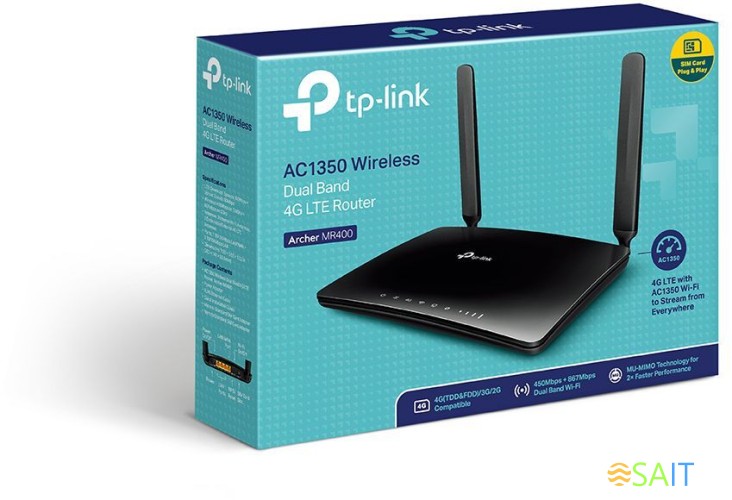 Роутер беспроводной TP-Link Archer MR400 AC1200 10/100BASE-TX черный
