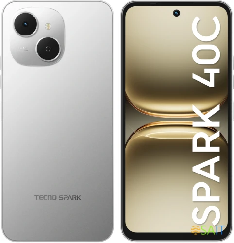 Смартфон Tecno Spark 40C 256Gb 8Gb серый моноблок 3G 4G 2Sim 6.67" 720x1600 Android 15 13Mpix 802.11 a/b/g/n/ac/ax GPS GSM900/1800 Protect FM microSD max1024Gb