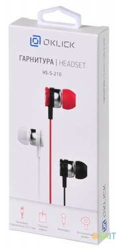 Гарнитура внутриканальные Оклик HS-S-210 1.2м черный проводные в ушной раковине (D1B)