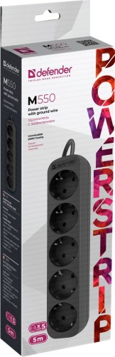 Сетевой удлинитель Defender M550 5м (5 розеток) черный (коробка)