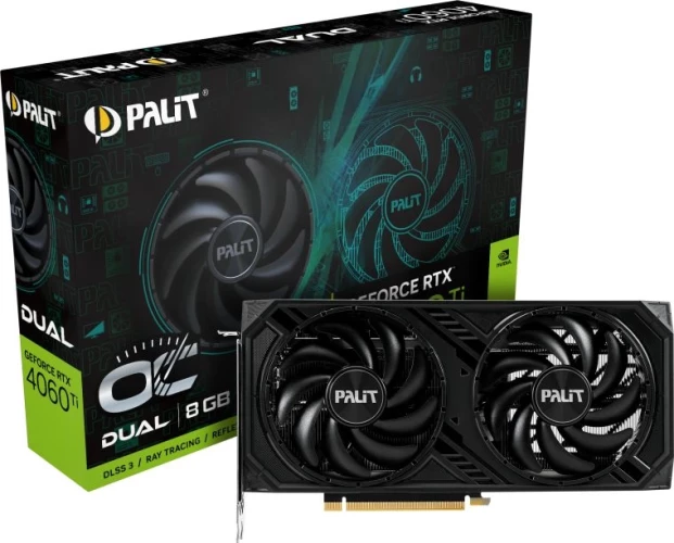 Видеокарта Palit PCI-E 4.0 PA-RTX4060TI DUAL OC NVIDIA GeForce RTX 4060TI 8Gb 128bit GDDR6 2310/18000 HDMIx1 DPx3 HDCP Ret