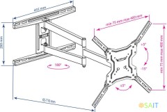 Кронштейн для телевизора Kromax DIX-19 черный 22"-65" макс.45кг настенный поворотно-выдвижной и наклонный