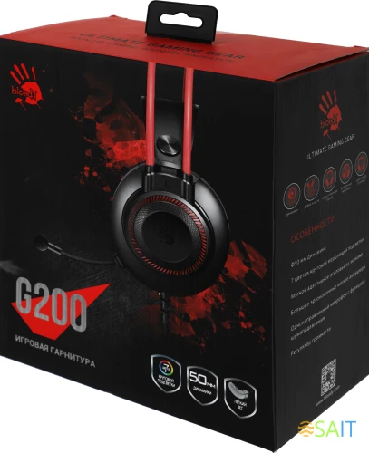 Наушники с микрофоном A4Tech Bloody G200 черный/красный 2м мониторные оголовье (G200  AUX3.5-4PIN +USB)