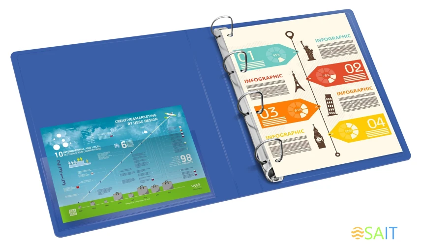 Папка на 4-х кольцах Бюрократ -0818/4RBLU A4 пластик 0.7мм кор.18мм внутр. с вставкой синий