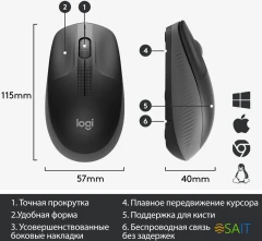 Мышь Logitech M190 черный/темно-серый оптическая 1000dpi беспров. USB для ноутбука 2but (910-005905/910-005902)