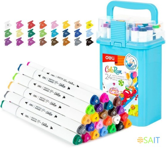 Набор маркеров для скетчинга Deli EC187-24 ColoRun 11мм 150мм трехгр. двойной пиш. наконечник 1-5мм 24цв. ассорти пластиковая коробка (24шт.)