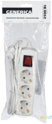 Сетевой удлинитель IEK У03В 5м (3 розетки) белый (пакет ПЭ)