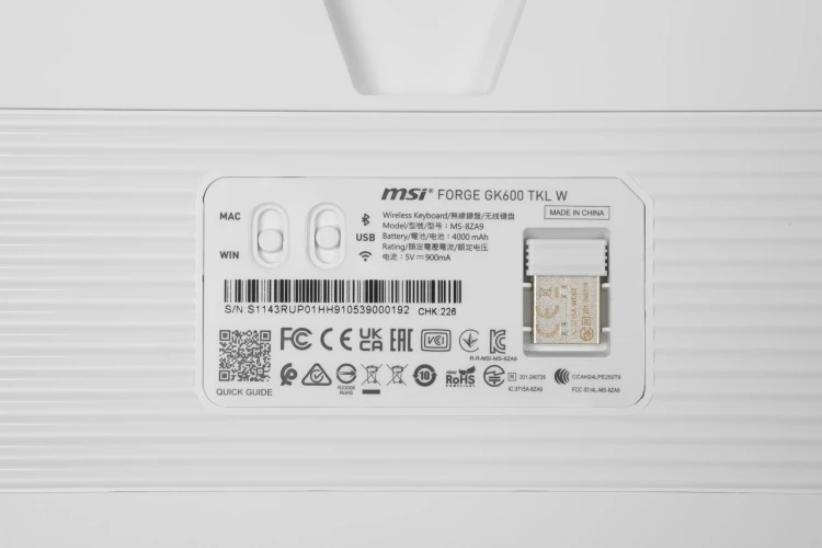 Клавиатура MSI Forge GK600 механическая белый/синий USB беспроводная BT/Radio Multimedia for gamer LED (S11-43RUP01-HH9) кабель 1.8м