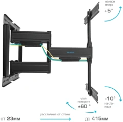 Кронштейн для телевизора Kromax Ultra Slim-102 черный 32"-90" макс.60кг настенный поворот и наклон