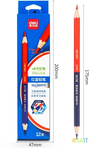 Карандаши цв. Deli 58899 двухцвет. 2.4мм шестигран. красный/синий 2цв. карт.уп. (12шт)