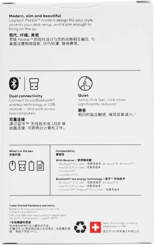 Мышь Logitech Pebble M350 темно-серый оптическая 1000dpi беспров. BT/Radio USB 2but (910-005576)