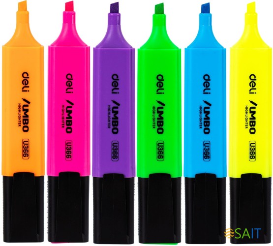 Набор текстовыделителей Deli EU366-MT Jumbo скошенный пиш. наконечник 1-5мм 6цв. ассорти пакет с европодвесом (6шт.)