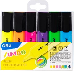 Набор текстовыделителей Deli EU366-MT Jumbo скошенный пиш. наконечник 1-5мм 6цв. ассорти пакет с европодвесом (6шт.)