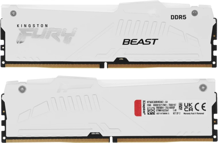 Память DDR5 2x32GB 6000MHz Kingston KF560C30BWEAK2-64 Fury Beast RGB RTL Gaming PC5-48000 CL30 DIMM 288-pin 1.4В kit single rank с радиатором Ret