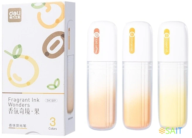 Набор текстовыделителей Deli SK189 скошенный пиш. наконечник 3цв. ассорти коробка картонная (3шт.)