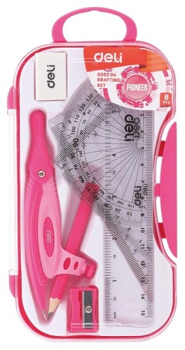 Циркуль Deli EG30204 корпус ассорти пластик в компл.:линейка/транспортир/2 угольника/карандаш/ластик/точилка