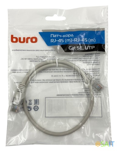 Патч-корд Buro UTP 4 пары cat.5E CCA molded 0.5м серый RJ-45 (m)-RJ-45 (m) (UTP-5E-0,5M-G)