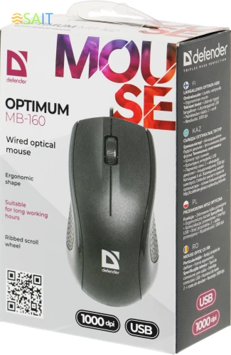 Мышь Defender MB-160 черный оптическая 1000dpi USB для ноутбука 2but (52160)