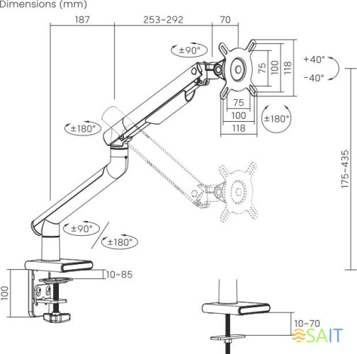 Кронштейн для мониторов Ultramounts UM713W белый 17"-32" макс.9кг крепление к столешнице поворот и наклон