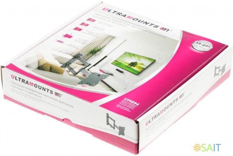 Кронштейн для телевизора Ultramounts UM894 черный 13"-27" макс.20кг настенный поворотно-выдвижной и наклонный