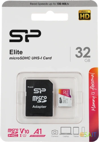 Флеш карта microSDHC 32GB Silicon Power SP032GBSTHBV1V20SP Elite + adapter