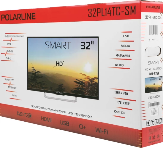 Телевизор LED PolarLine 32" 32PL14TC-SM черный HD 50Hz DVB-T DVB-T2 DVB-C WiFi Smart TV (RUS)