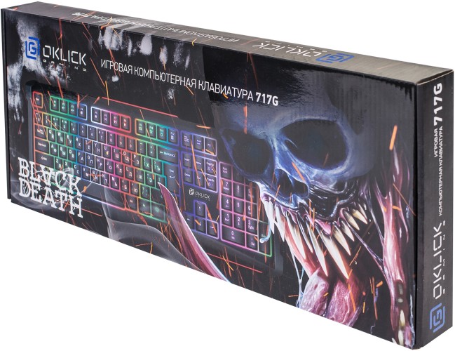 Клавиатура Оклик 717G BLACK DEATH черный/серый USB Multimedia for gamer LED (476395)