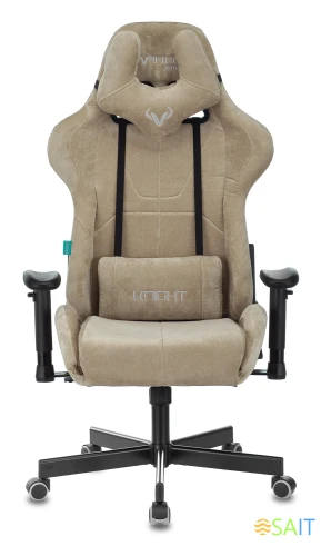 Кресло игровое Zombie VIKING KNIGHT Fabric песочный Light-21 с подголов. крестов. металл