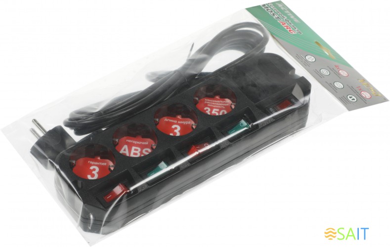 Сетевой фильтр Most ARG 3м (6 розеток) черный (пакет ПЭ)