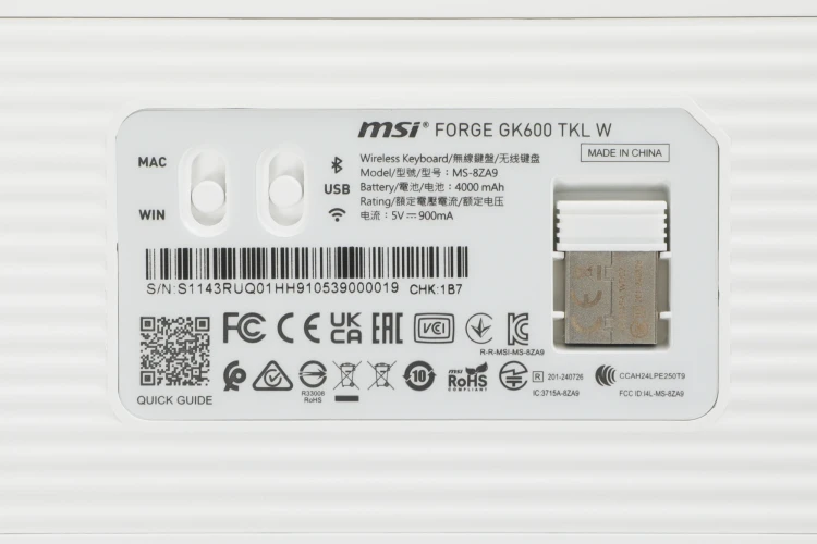 Клавиатура MSI Forge GK600 механическая белый/фиолетовый USB беспроводная BT/Radio Multimedia for gamer LED (S11-43RUQ01-HH9) кабель 1.8м