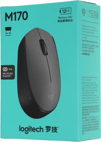 Мышь Logitech M170 серый/черный оптическая 1000dpi беспров. USB 2but (910-004646)