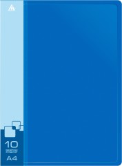 Папка с 10 прозр.вклад. Бюрократ -BPV10BLUE A4 пластик 0.6мм торц.карм с бум. встав синий
