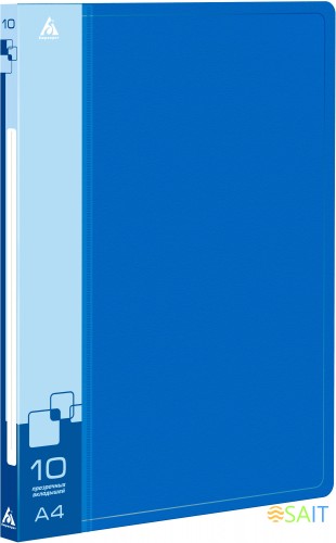 Папка с 10 прозр.вклад. Бюрократ -BPV10BLUE A4 пластик 0.6мм торц.карм с бум. встав синий