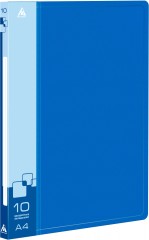 Папка с 10 прозр.вклад. Бюрократ -BPV10BLUE A4 пластик 0.6мм торц.карм с бум. встав синий