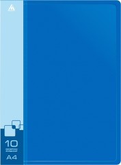 Папка с 10 прозр.вклад. Бюрократ -BPV10BLUE A4 пластик 0.6мм торц.карм с бум. встав синий